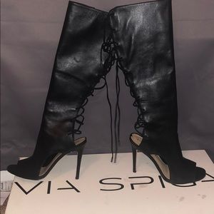 Via Spiga Black Open-toe Lace-up Boots